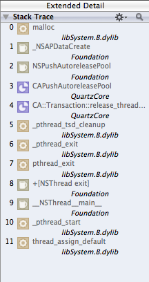 The stack trace for the leak